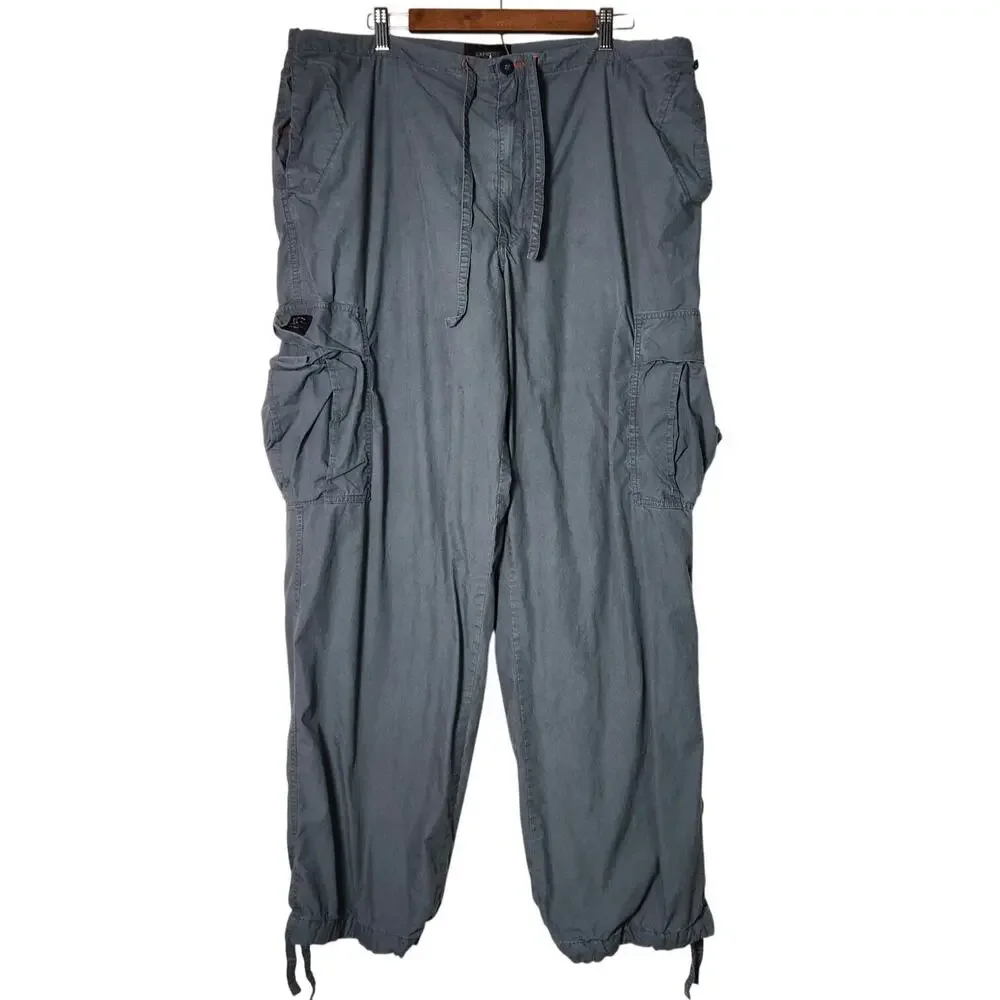 Express Y2K Paratrooper Cargo Pants Men XL Grey Baggy Military Cotton Loose VTG